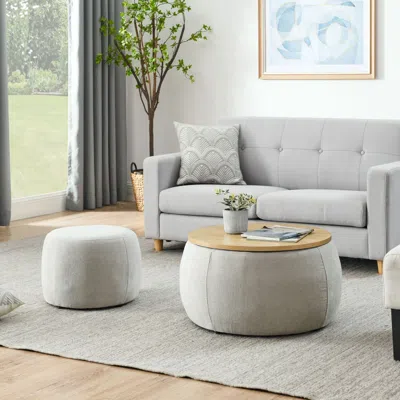 Agaile Round Storage Ottoman, 2 In 1 Function, Work As End Table And Ottoman,with Small Seat,light Grey (25 In Gray