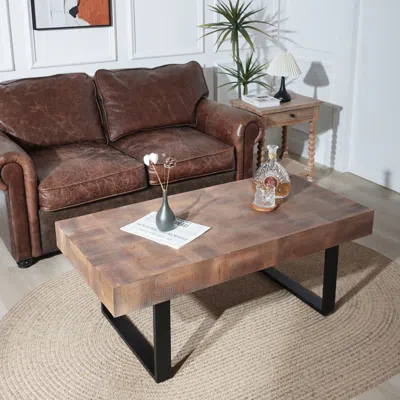Agaile Rustic Industrial Wood Coffee Table, 47.2*23.5x18" Wood Coffee Table, Handcrafted Table In Brown