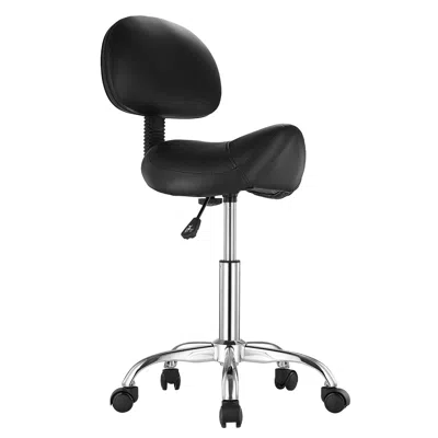 Agaile Saddle Stool With Back Support And Wheels, 450 Lbs Weight Capacity Ergonomic Rolling Stool, Height A In Black