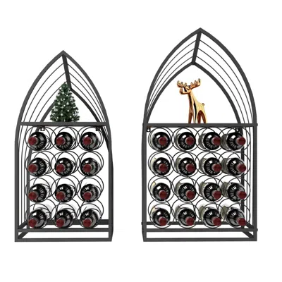 Agaile Sailboat Shaped Wine Cabinet Rack, 2 Piece Display Rack, Freestanding Wine Cabinet With Bottle Stora In Black
