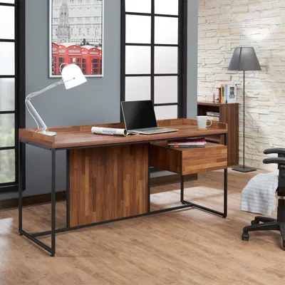 Agaile Sara Walnut & Sandy Black Finish Writing Desk In Brown