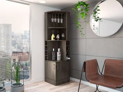 Agaile Seattle Bar Cabinet, Eight Bottle Cubbies, Two Large Open Shelves In Brown