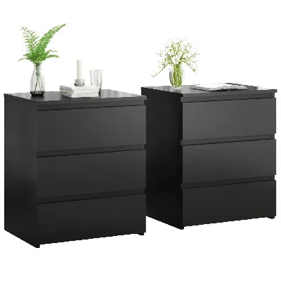 Agaile (set Of 2)3 Drawer Dresser, Small Dresser For Closet, Wooden Nightstand For Bedroom, Chest Of Drawer In Black