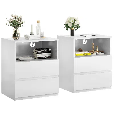 Agaile (set Of 2)end Table With Fast Usb C Charging Station, Sofa Side Table With 2 Drawers, Large Storage  In White