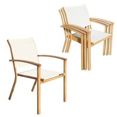 Agaile Set Of 4 Outdoor Patio Chairs, Integrated Stackable Wrought Iron Furniture Dining Chairs With Arms,  In White