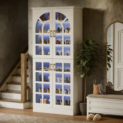 Agaile Shoe Cabinet, 8-tier Shoe Rack Organizer With Doors And Led Lights - Wood In White