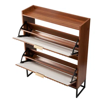 Agaile Shoe Cabinet With 2 Flip Drawers, Mid-century Shoes Storage Cabinet With Anti-tipping Device, Freest In Brown