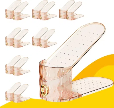 Agaile Shoe Slots Organizer, Adjustable 15 Pack Shoe Stacker For Closet Storage, Clear Double Layer Space S In Pink