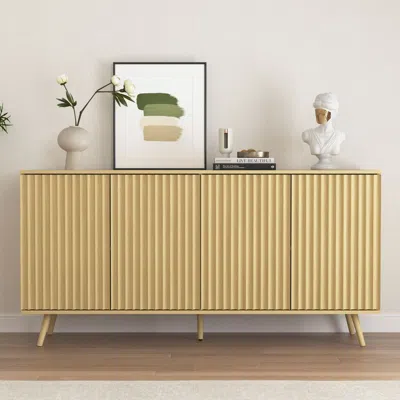 Agaile Sideboard Buffet Cabinet With Storage, Long Sideboard Storage Cabinet With 4 Doors, Wood Credenza Co In Gold