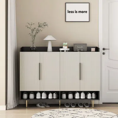 Agaile Sideboard,shoe Cabinet With 4 Doors Large Modern Shoe Storage Organizer Cabinet With Adjustable Shel In White