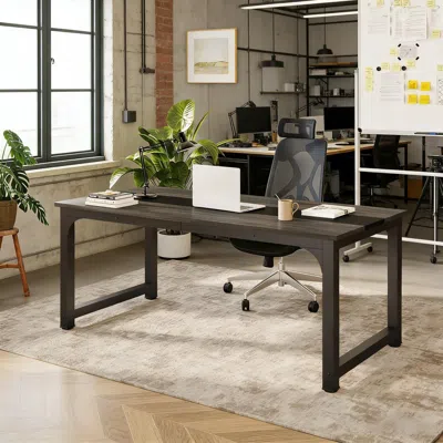 Agaile Simple Conference Table, Rectangular Meeting Table Computer Desk In Brown