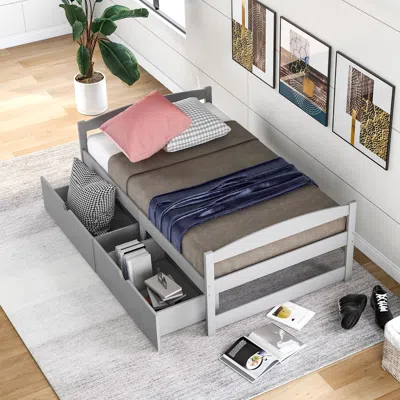 Agaile Simple Twin Size Platform Bed With Two Drawers In Gray