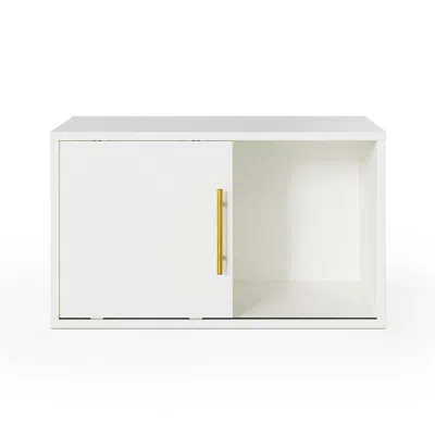 Agaile Single Cube Storage Organizer With Sliding Door, Stackable 24" Small Open Bookcase, White Wood Cubes