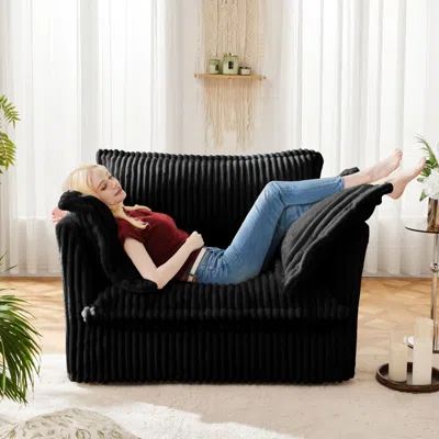 Agaile Slip-covered Armchair With 1 Big Back Cushion And 2 Big Toss Pillows, Single Deep Seat Comfy Single  In Black
