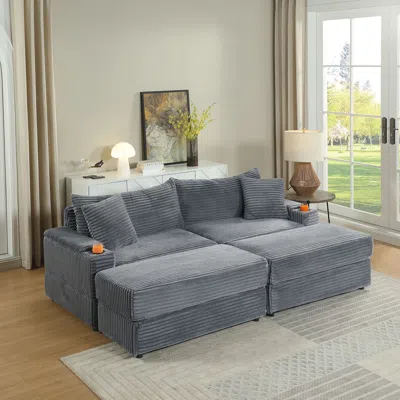 Agaile Sofa With 2 Toss Pillows And A Ottoman,comfy Sofa- Deep Seat Couch For Living Room In Gray