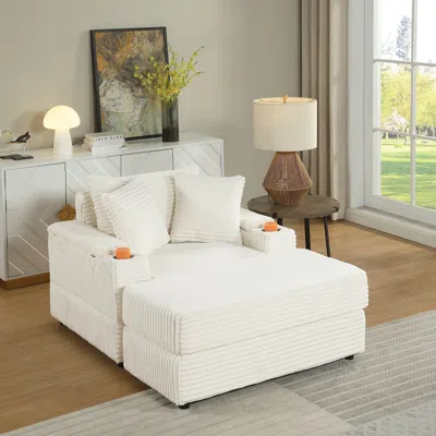 Agaile Sofa With 2 Toss Pillows And A Ottoman,comfy Sofa- Deep Seat Couch For Living Room In White