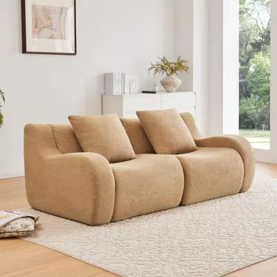 Agaile Soft Teddy Fabric Boneless Sofa,no Assembly Required Streamlined Design,anti-slip Design 32d High De In Brown
