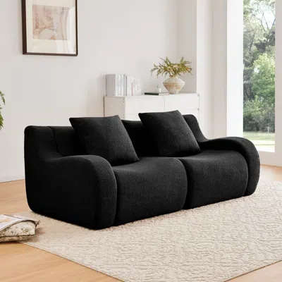 Agaile Soft Teddy Fabric Boneless Sofa,no Assembly Required Streamlined Design,anti-slip Design 32d High De In Black