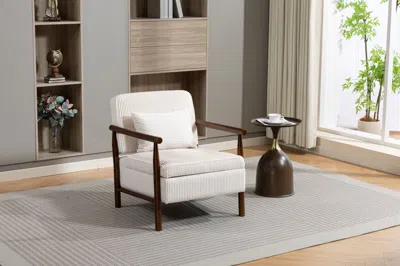Agaile Storage Chair,mid Century Modern Accent Chair With Wood Frame, Upholstered Living Room Chairs With W In White