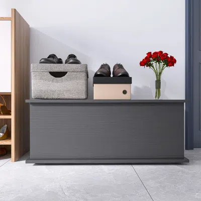 Agaile Storage Chest Trunk, Lift Top Wood Box For Entryway Bench Organizer Home Furniture, Black In Gray