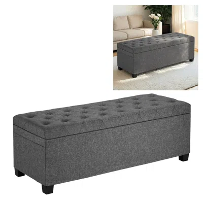 Agaile Storage Ottoman Bench, Button-tufted End Of Bed Bench With Side Bags, Flip-up Upholstered Storage Ch In Gray