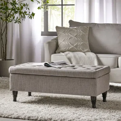 Agaile Storage Ottoman Bench With Solid Wood Legs, Tufted Ottoman With Storage Bench For Living Room, Large In Gray