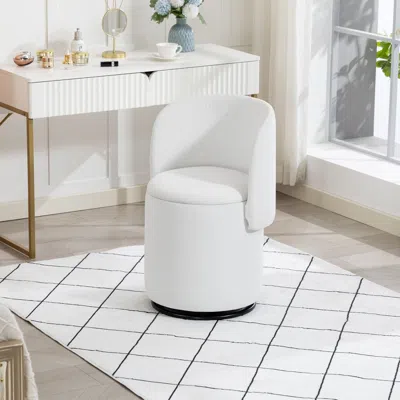 Agaile Stylish Upholstered Barrel Chair: 360° Swivel Vanity Stool For Bedroom & Dining Chair, Built-in Stor In White
