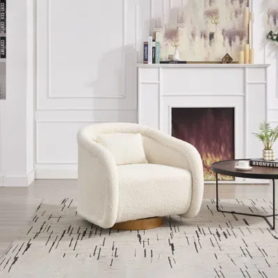 Agaile Swivel Accent Chair, 360-degree Swivel Barrel Chair With Teddy Upholstery, Comfy Pumpkin-shaped Swiv In White