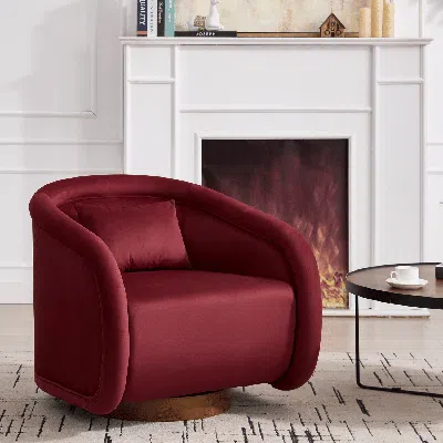 Agaile Swivel Accent Chair, 360-degree Swivel Barrel Chair With Velvet Fabric Upholstery, Comfy Pumpkin-sha In Red