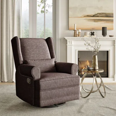 Agaile Swivel Recliner Chair, Comfy Glider Rocking Chairs With Lumbar Pillow And Footrest, Upholstered Swiv In Brown
