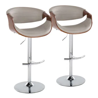 Agaile Symphony Mid-century Modern Adjustable Barstool With Swivel In Chrome Metal, Walnut Wood And Grey Fa In Brown