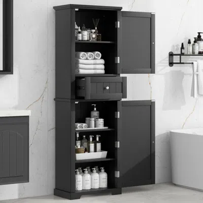 Agaile Tall Bathroom Storage Cabinet, Freestanding Storage Cabinet With Drawer And Adjustable Shelf, Mdf Bo In Black