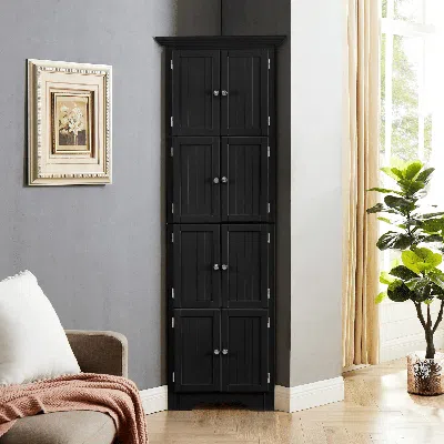 Agaile Tall Storage Cabinet With Doors And 4 Shelves For Living Room, Kitchen, Office, Bedroom, Bathroom, M In Black