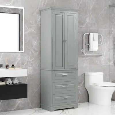 Agaile Tall Storage Cabinet With Three Drawers For Bathroom/office In Gray