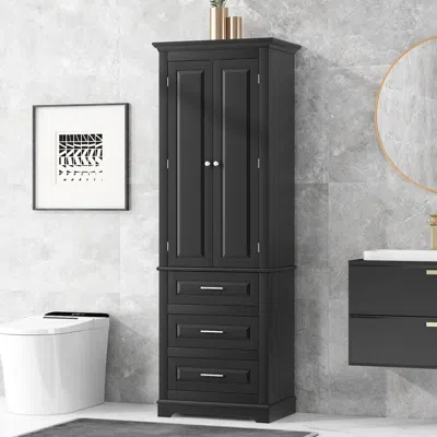 Agaile Tall Storage Cabinet With Three Drawers For Bathroom/office In Black