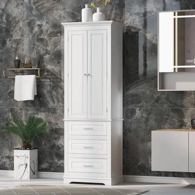 Agaile Tall Storage Cabinet With Three Drawers For Bathroom/office In White