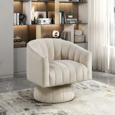 Agaile Taupe Velvet Accent Chair Modern Luxury Living Room Furniture, 1pc Swivel Chair Comfortable Barrel B In White