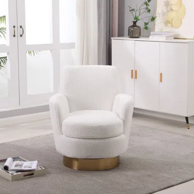 Agaile Teddy Swivel Barrel Chair, Swivel Accent Chairs Armchair For Living Room, Reading Chairs For Bedroom In White