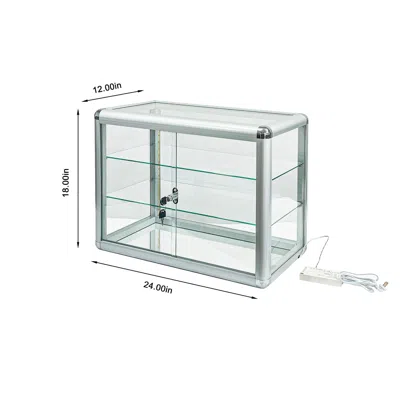 Agaile Tempered Glass Top Display Cabinet With Sliding Glass Door And Lock, Standard Aluminum Frame, Displa In Silver