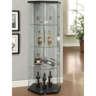 Agaile Tenley Black And Chrome Glass 4-shelf Curio Cabinet In Transparent