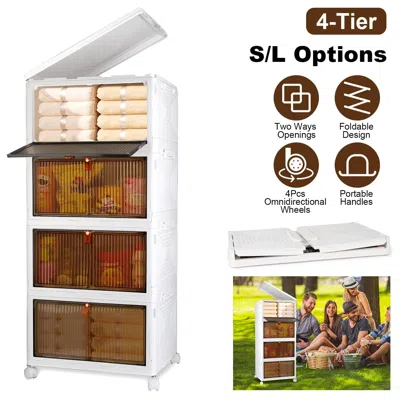 Agaile Total 76qt 4-tier Foldable Storage Bins With Lid Front Magnetic Door Collapsible Stackable Closet Or In White