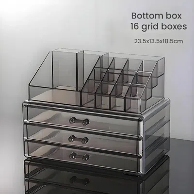 Agaile Transparent Plastic Desktop Organizer With 16-compartment Top Box & Drawer Bottom - Jewelry, Cosmeti