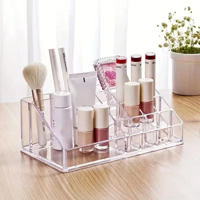 Agaile Transparent Plastic Desktop Organizer With 16-compartment Top Box & Drawer Bottom - Jewelry, Cosmeti In Silver