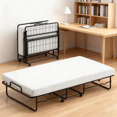 Agaile Twin Size Folding Bed With Memory Foam Mattress And Heavy-duty Metal Frame In White