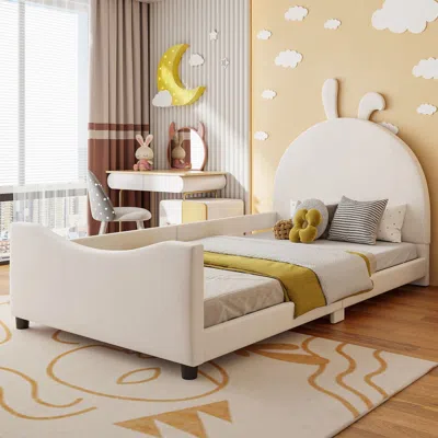 Agaile Twin Size Upholstered Daybed With Rabbit Ear Shaped Headboard, Beige(old Sku: Wf308907aaa) In White