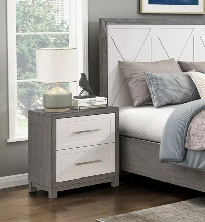 Agaile Two Drawers Nightstand Ivory And Gray Finish Bedroom Furniture 1pc In White