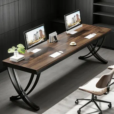 Agaile Two Person Desk Industrial Double Computer Desk With Metal Frame In Brown