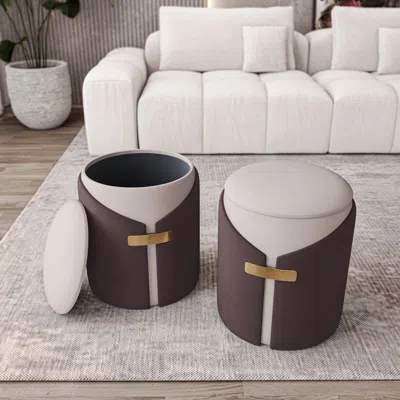 Agaile Two-toned Ottoman With Storage Or Vanity Stool, Brown