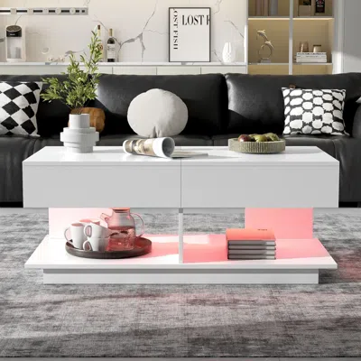 Agaile U-can 41.3''-76.7'' Extendable Coffee Table, Efficient Central Coffee Table With Multiple Storage Co In White