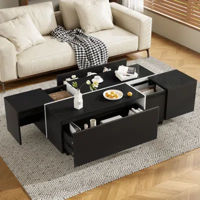 Agaile U-can 47.2''-72.7'' Extendable Coffee Table, Multi-functional Coffee Table With High-gloss Finish, C In Black